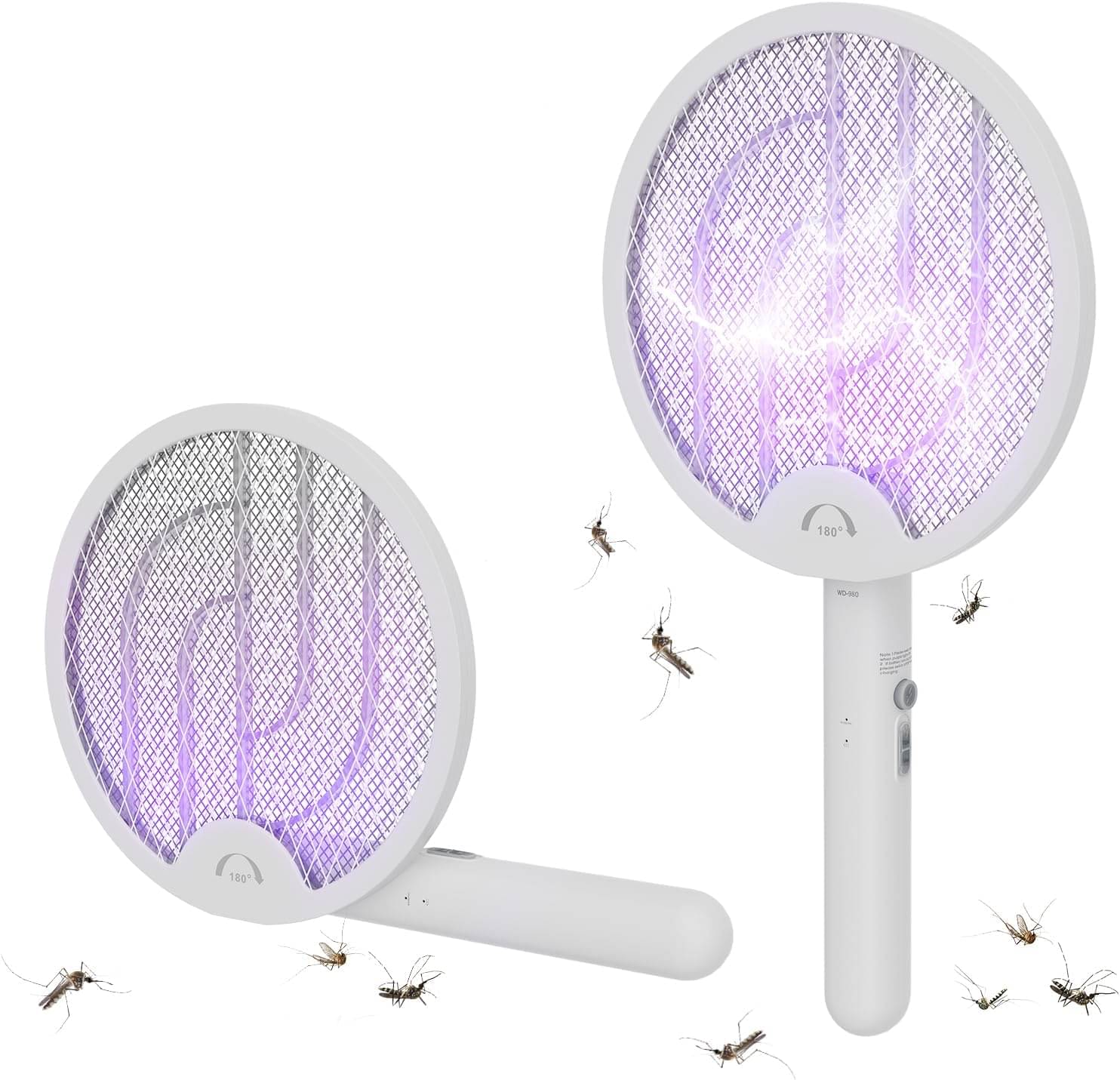     			Foldable Swivel Mosquito Bat, 3 in 1 Mosquito Racket USB Rechargeable, Bug Zapper Electric Fly Swatter with UV Light Lamp, Hangable Mosquito Killler Racket with 1200mAh Lithium-ion Battery