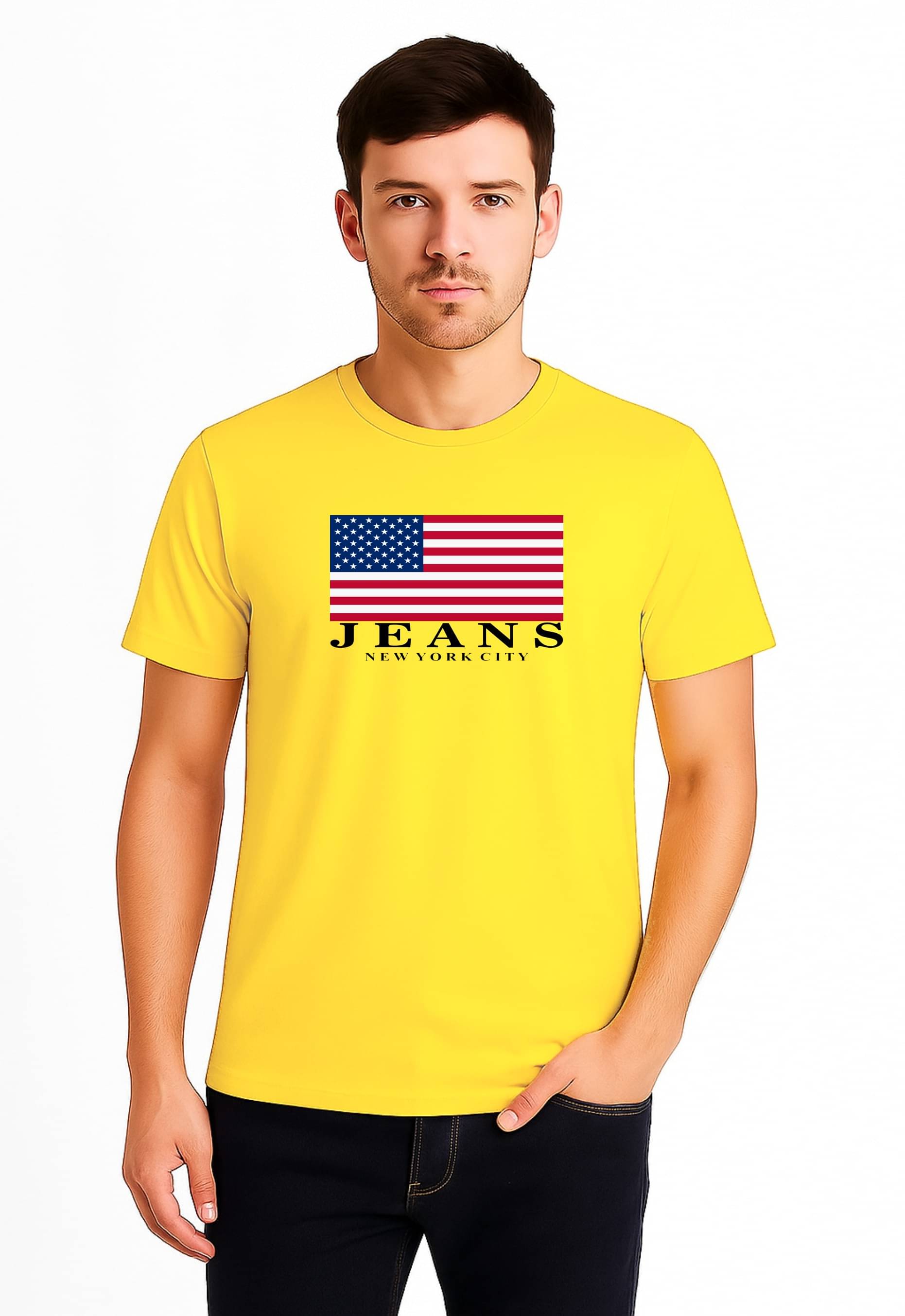     			GARBFEB Men Cotton Blend Regular Fit Printed T-Shirt ( Yellow )