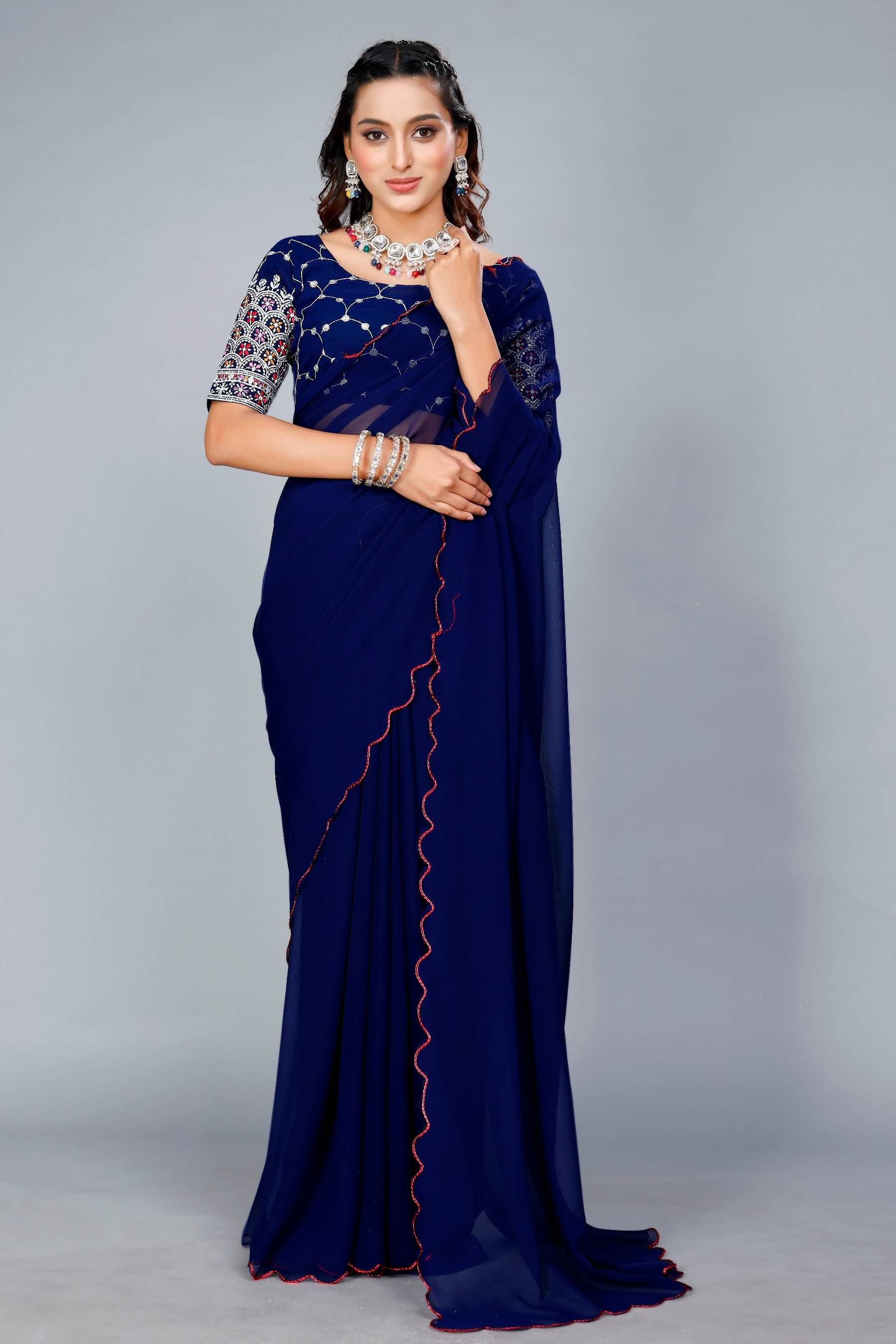 GENRIC 01 Georgette Solid Maheshwari Saree With Unstitched Blouse Piece ( Navy Blue ) GENRIC 01 Georgette Solid Maheshwari Saree With Unstitched Blouse Piece ( Navy Blue )