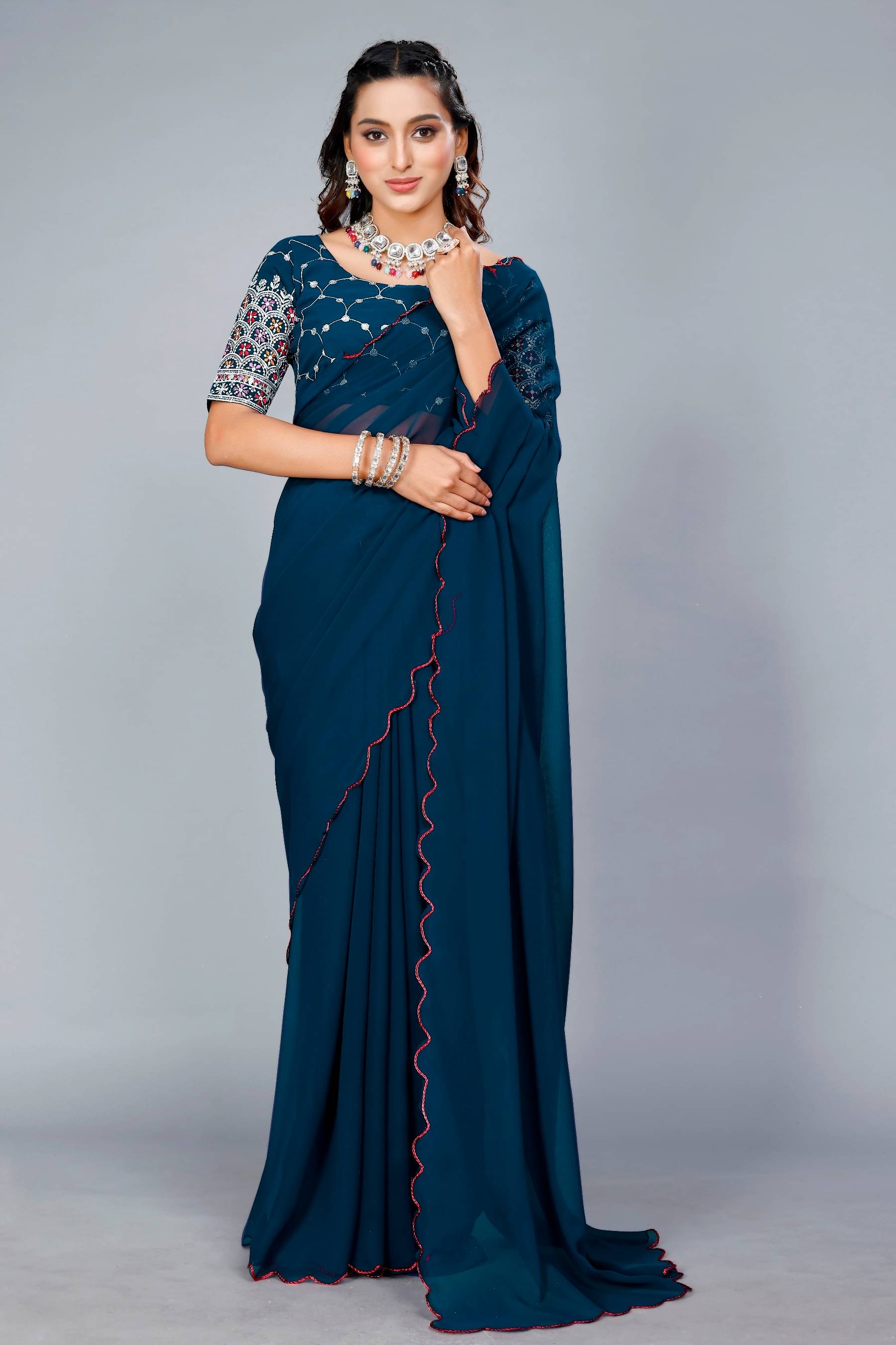 GENRIC 01 Georgette Solid Maheshwari Saree With Unstitched Blouse Piece ( Light Blue ) GENRIC 01 Georgette Solid Maheshwari Saree With Unstitched Blouse Piece ( Light Blue )