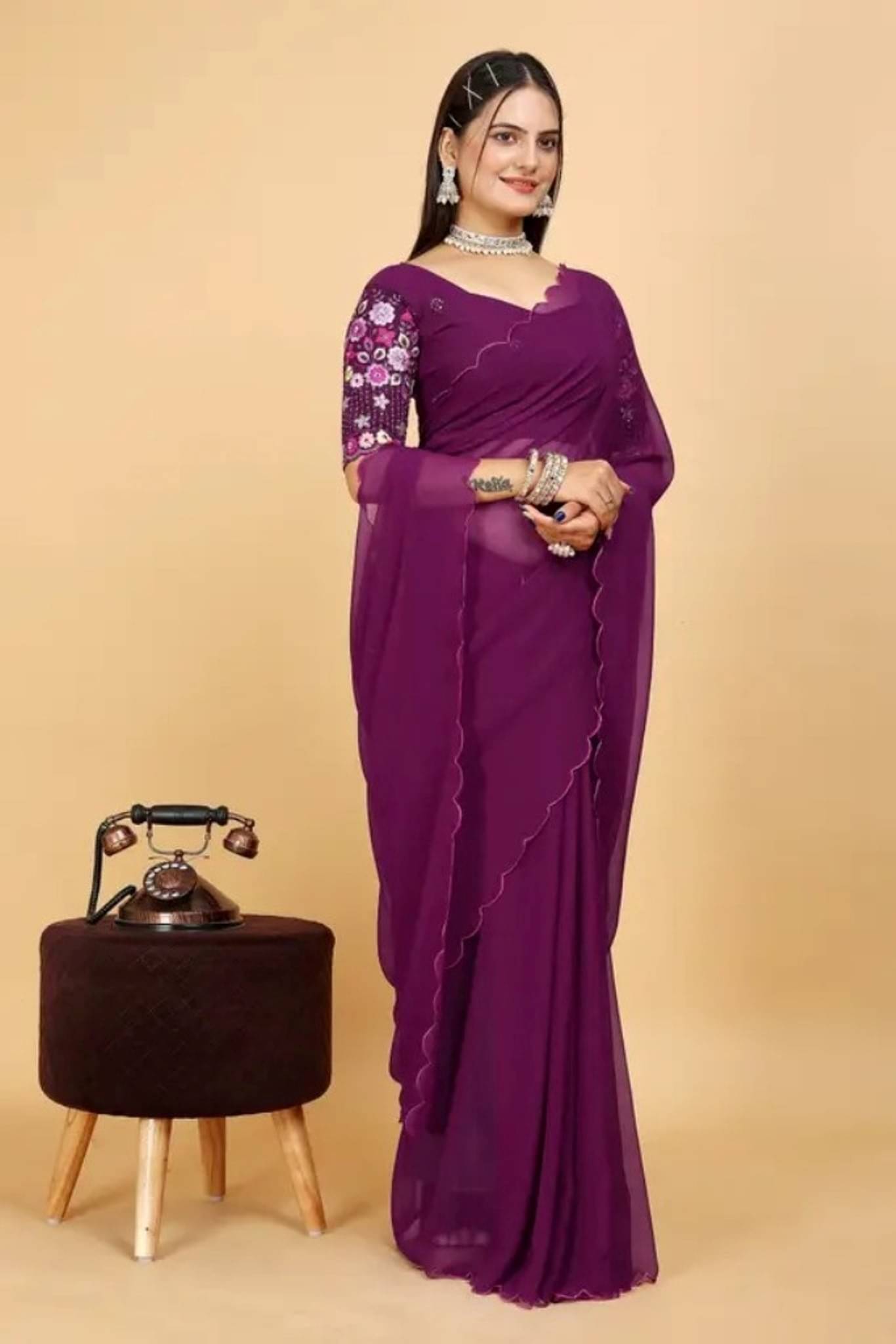 GENRIC 03 Georgette Self Design Dharmavaram Saree With Unstitched Blouse Piece ( Wine ) GENRIC 03 Georgette Self Design Dharmavaram Saree With Unstitched Blouse Piece ( Wine )