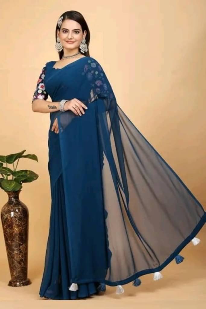 Genric 02 Georgette Self Design Maheshwari Saree With Unstitched Blouse Piece ( Light Blue ) Genric 02 Georgette Self Design Maheshwari Saree With Unstitched Blouse Piece ( Light Blue )