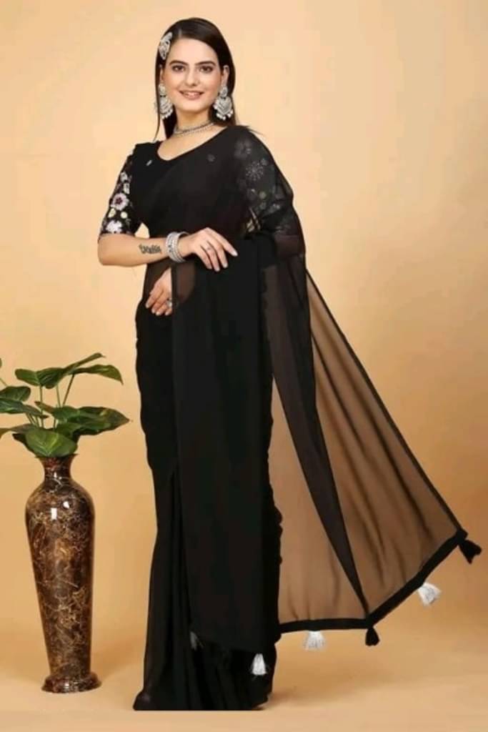     			Genric 02 Georgette Self Design Maheshwari Saree With Unstitched Blouse Piece ( Black )
