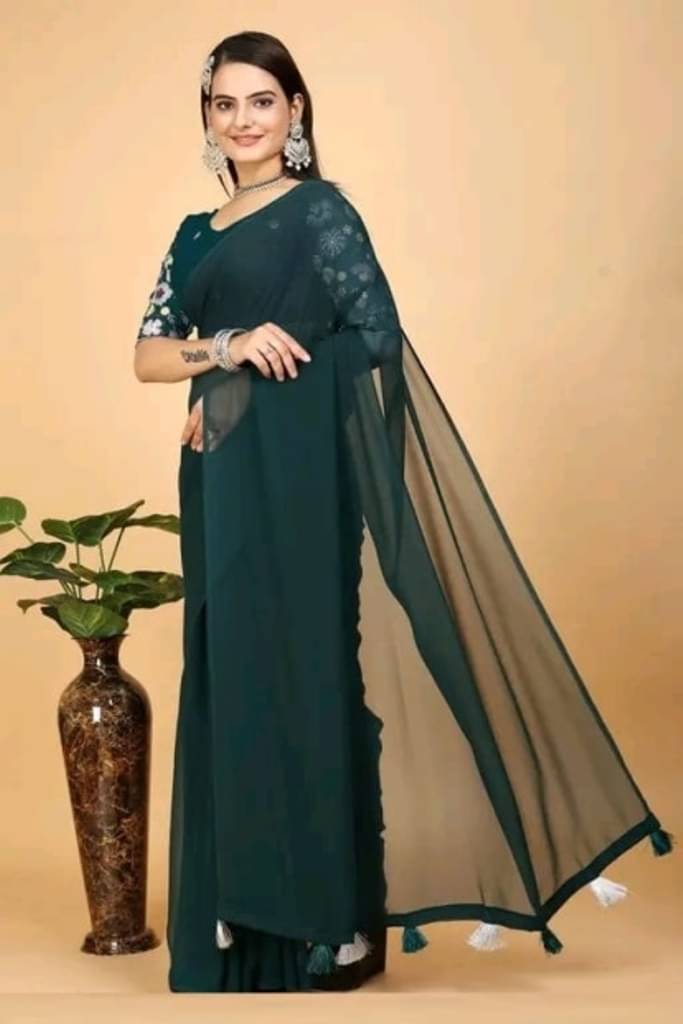 Genric 02 Georgette Self Design Maheshwari Saree With Unstitched Blouse Piece ( Green ) Genric 02 Georgette Self Design Maheshwari Saree With Unstitched Blouse Piece ( Green )