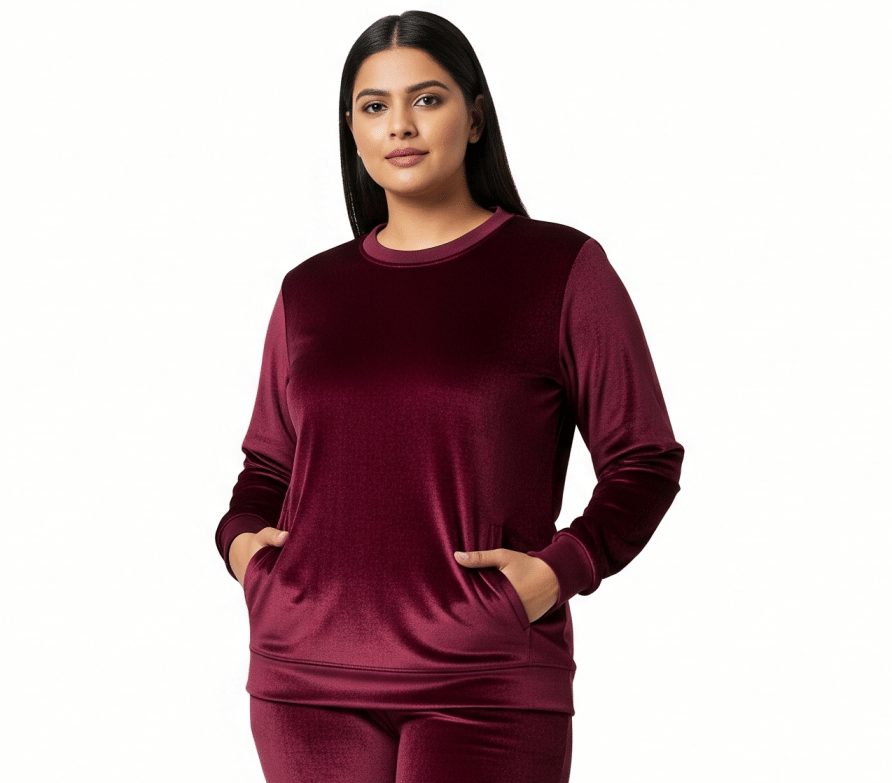     			HeteShe Velvet Women's Non Hooded Sweatshirt ( Maroon )
