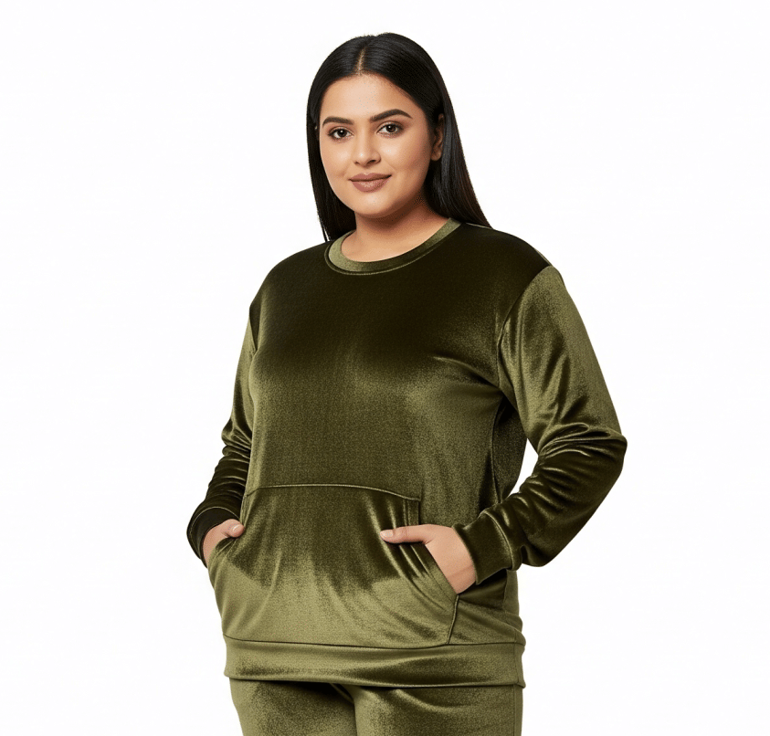     			HeteShe Velvet Women's Non Hooded Sweatshirt ( Olive )