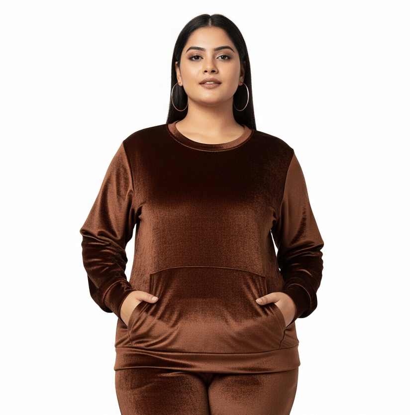     			HeteShe Velvet Women's Non Hooded Sweatshirt ( Brown )