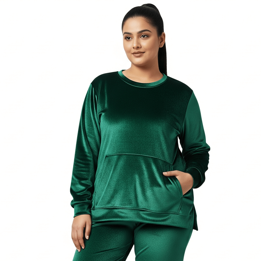     			HeteShe Velvet Women's Non Hooded Sweatshirt ( Green )