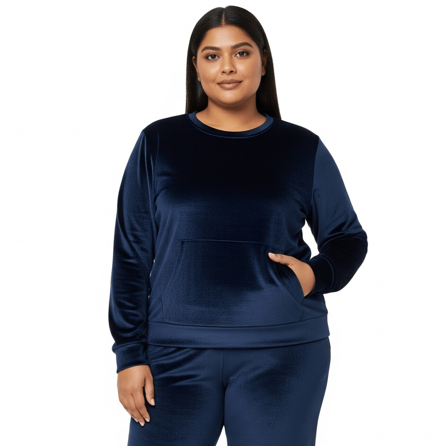     			HeteShe Women Velvet Round Neck Sweatshirt For ( Navy Blue )