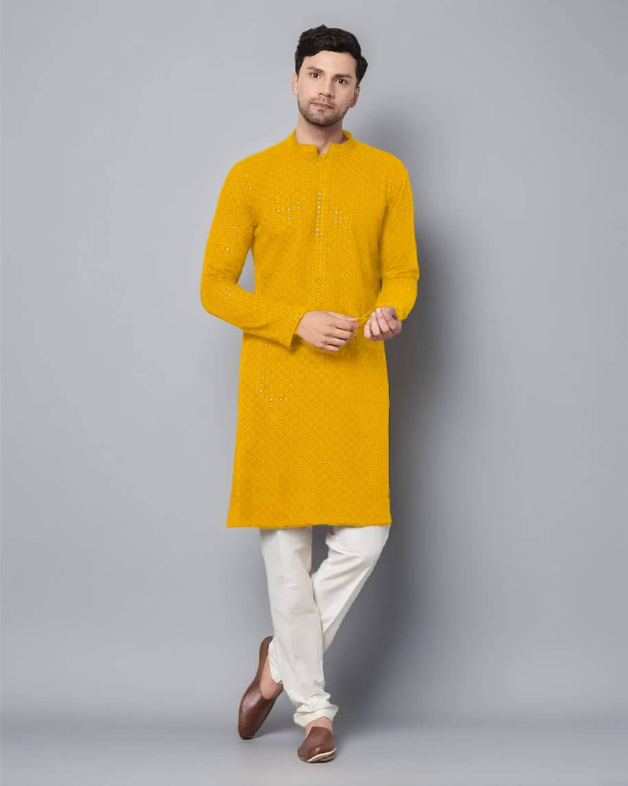     			Indian Poshakh Yellow Cotton Blend Men's Regular Kurta ( Pack of 1 )