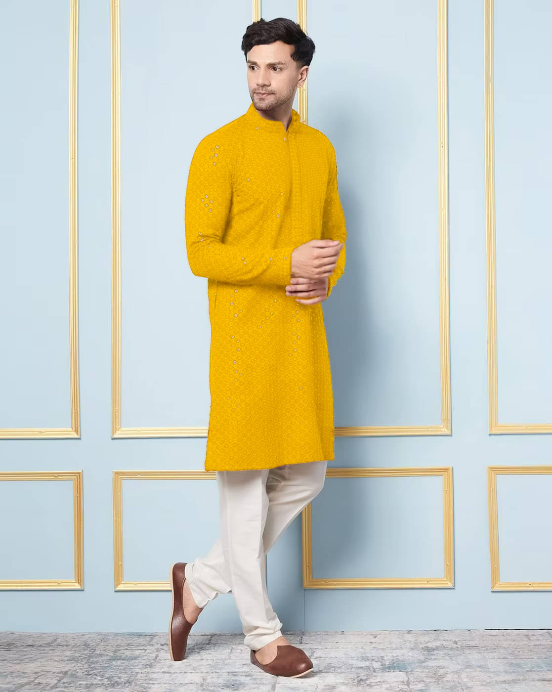     			Indian Poshakh Yellow Cotton Blend Men's Regular Kurta ( Pack of 1 )
