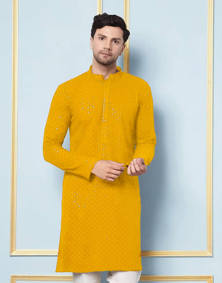 Indian Poshakh Yellow Cotton Blend Men's Regular Kurta ( Pack of 1 ) Indian Poshakh Yellow Cotton Blend Men's Regular Kurta ( Pack of 1 )