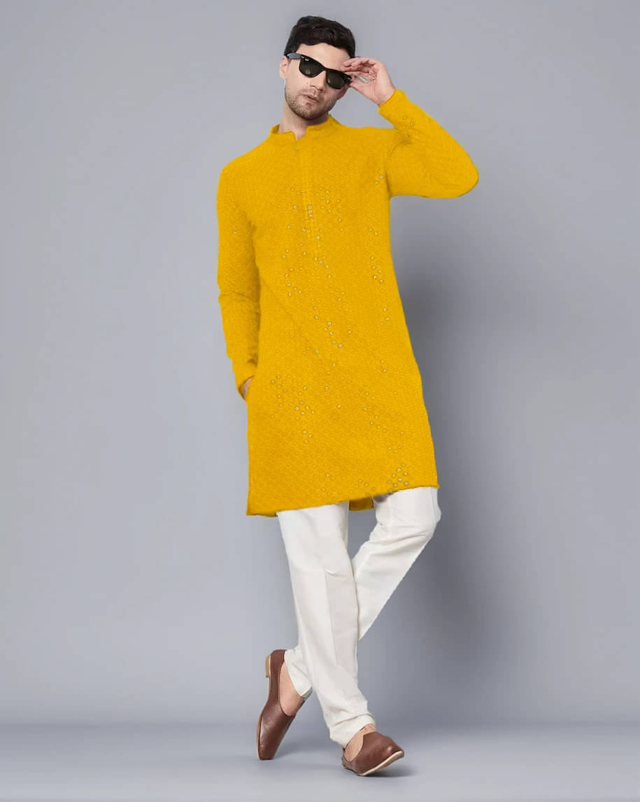 Indian Poshakh Yellow Cotton Blend Men's Regular Kurta ( Pack of 1 ) Indian Poshakh Yellow Cotton Blend Men's Regular Kurta ( Pack of 1 )