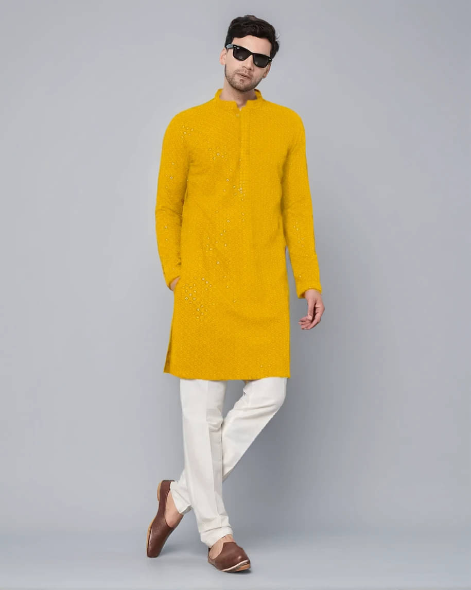     			Indian Poshakh Yellow Cotton Blend Men's Regular Kurta ( Pack of 1 )