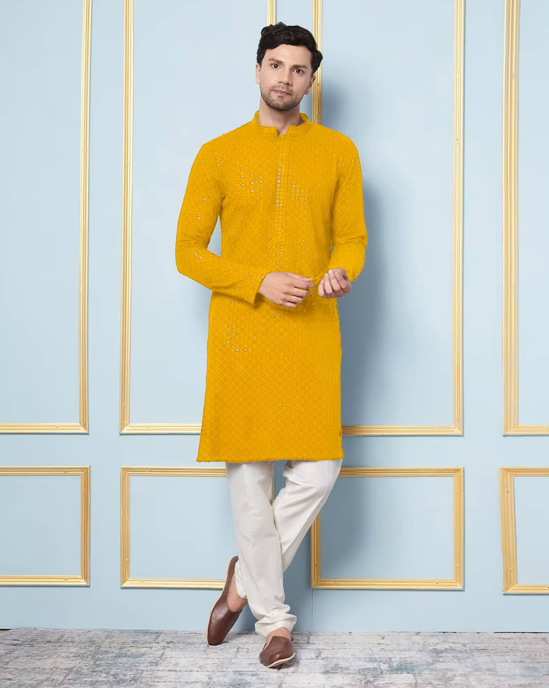     			Indian Poshakh Yellow Cotton Blend Men's Regular Kurta ( Pack of 1 )