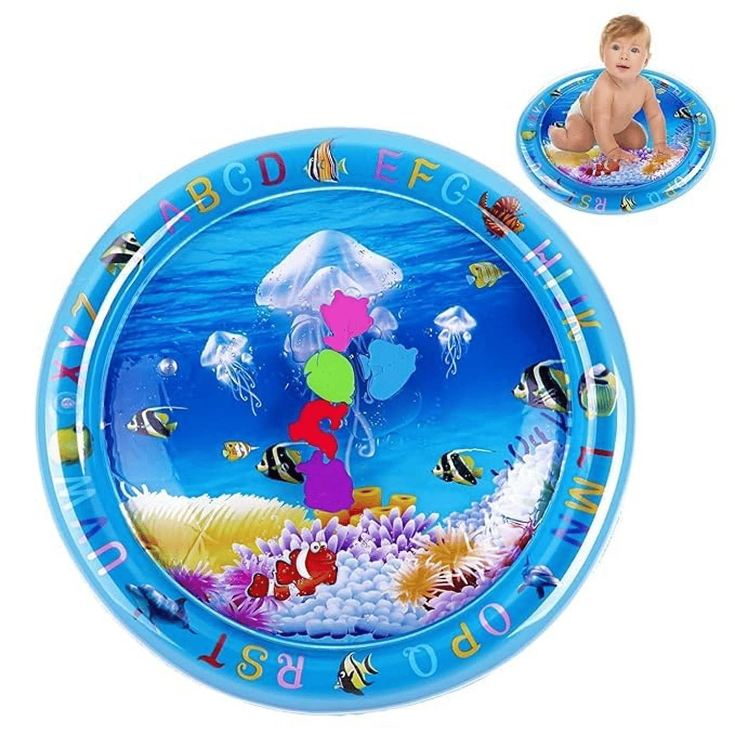     			Infant Toy Gift Activity Play Mat,Baby Infant Toddlers Inflatable Water Play Floor Mat Children Growth Activity Tool Baby Water Mat Toy Skin Compatible with Baby Round Clean Mat