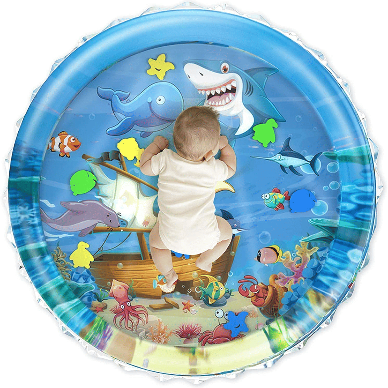     			Infant Toy Gift Activity Play Mat,Baby Infant Toddlers Inflatable Water Play Floor Mat Children Growth Activity Tool Baby Water Mat Toy Skin Compatible with Baby Round Clean Mat