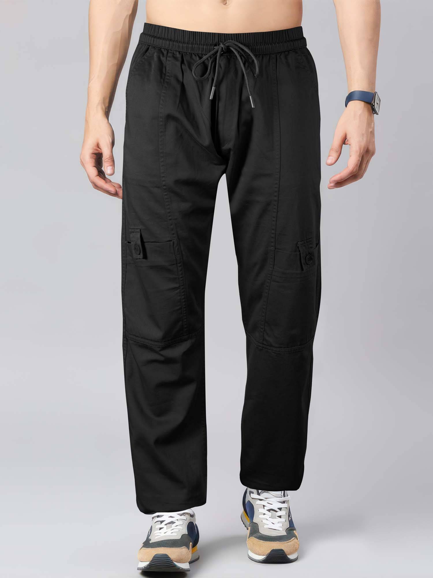     			JB JUST BLACK Relax Flat Men's Cargos - Black ( Pack of 1 )