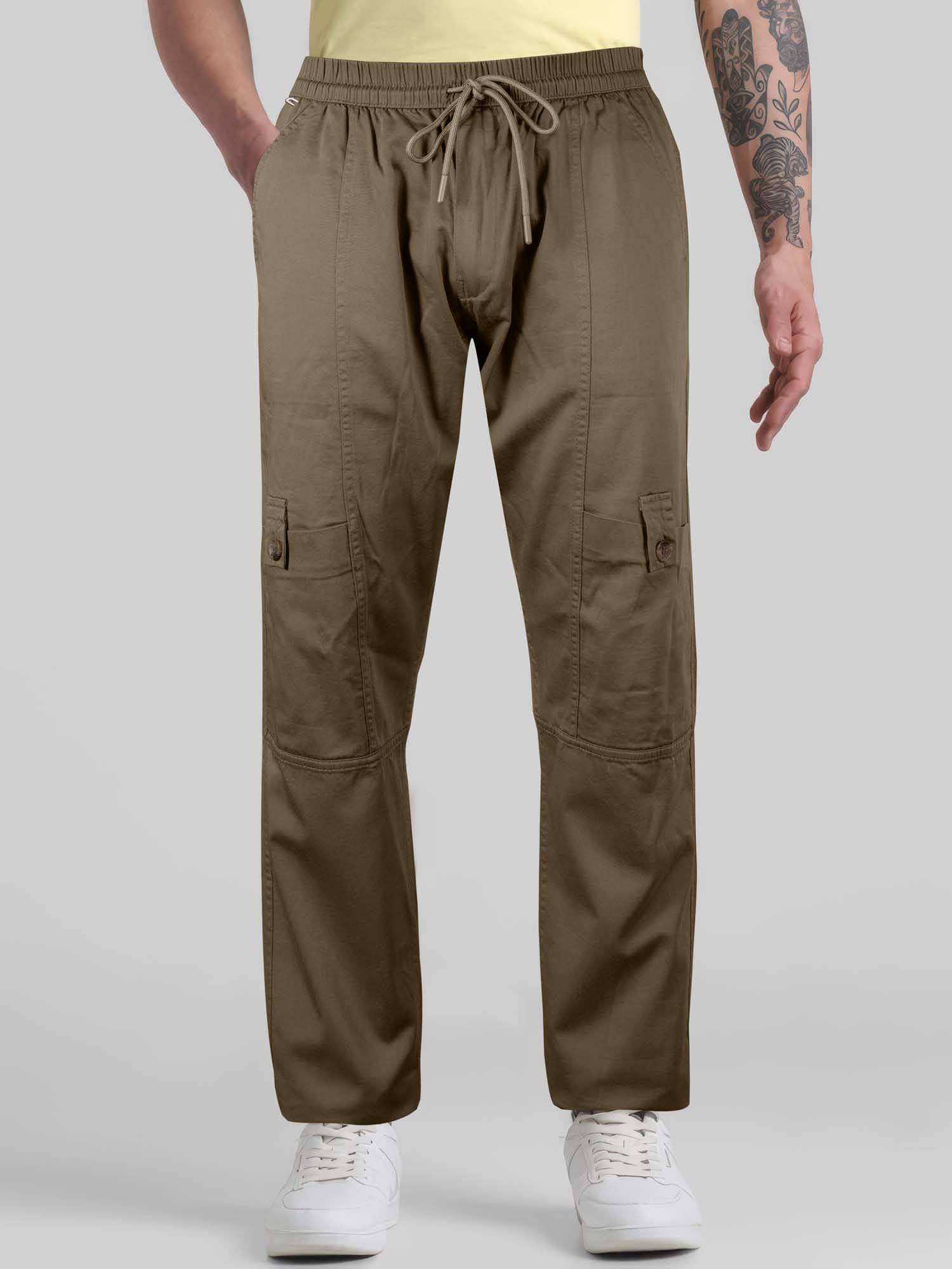     			JB JUST BLACK Relax Flat Men's Cargos - Khaki ( Pack of 1 )
