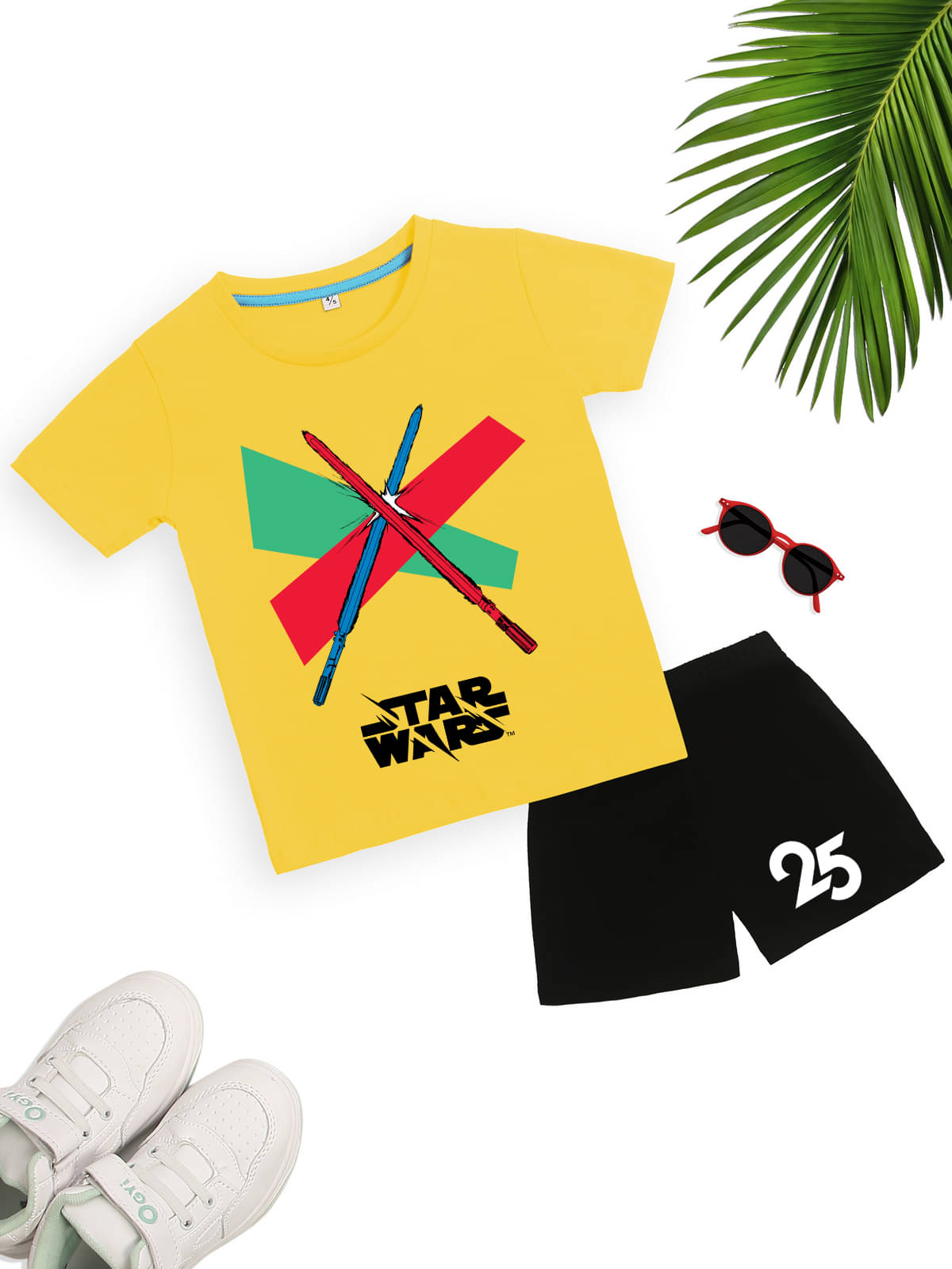     			Kidscraft Pack of 1 Unisex Cotton T-Shirt & Shorts Set ( Yellow )