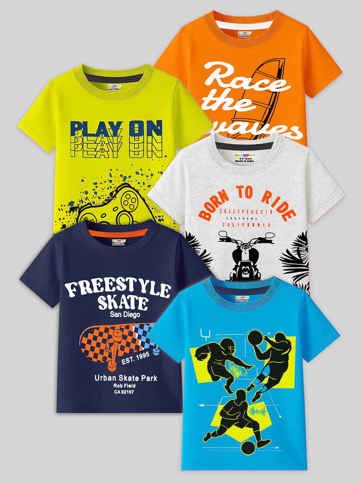 Kuchipoo Pack of 5 Boys Cotton Blend T-Shirt ( Multicolor 15 )