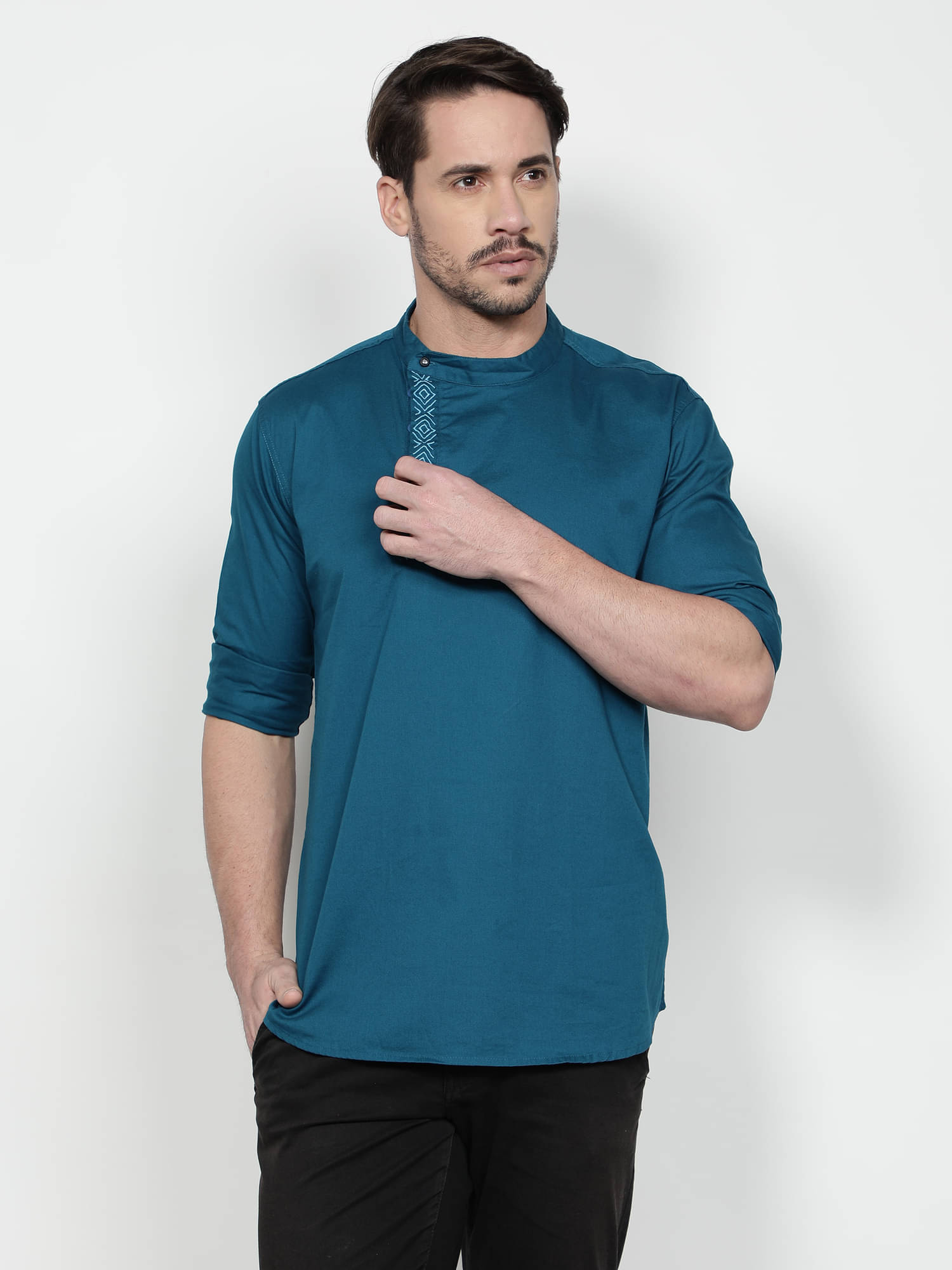     			Kuons Avenue Blue Cotton Men's Angrakha Kurta ( Pack of 1 )