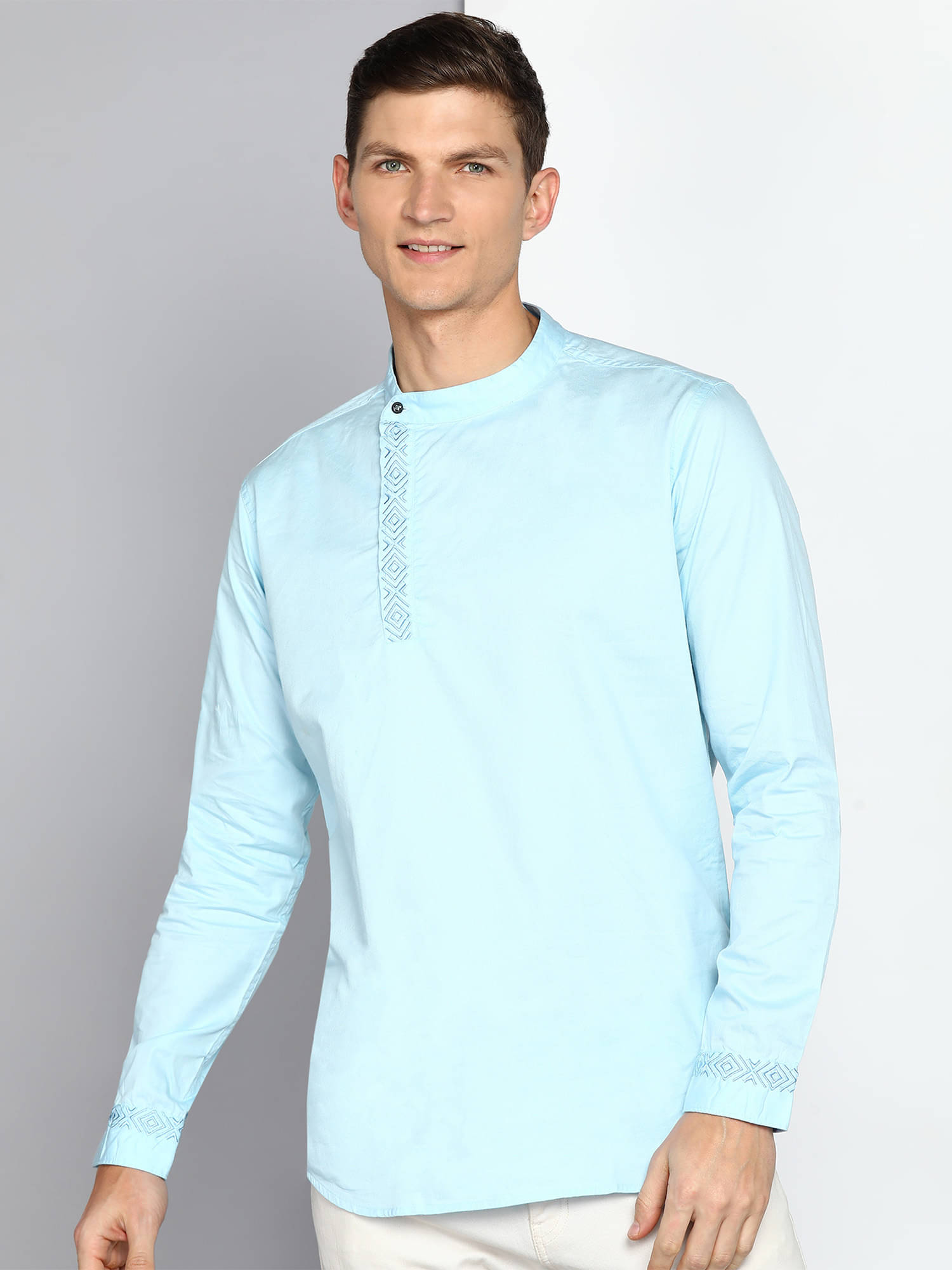     			Kuons Avenue Sky Blue Cotton Men's Angrakha Kurta ( Pack of 1 )