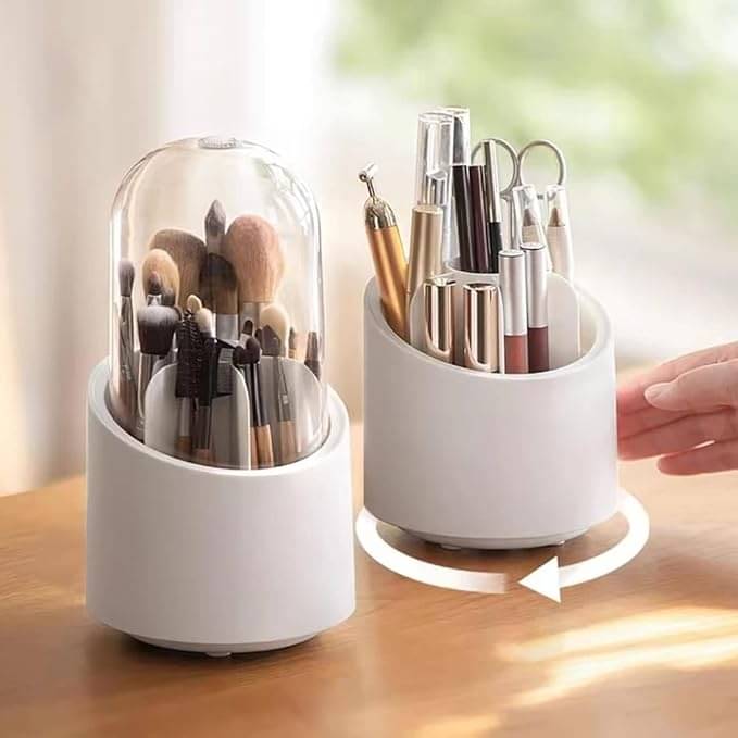     			Large Capacity 360 Rotating Makeup Brush, Cosmetic Organiser Bucket, Dust Cover Dust-proof Cosmetic Storage Box, Desktop Storage Box for Eyeliner, Eyebrow Pencil