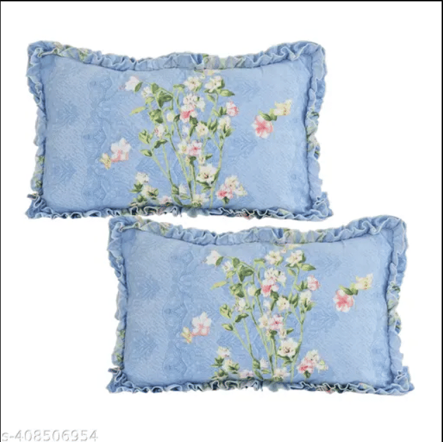     			Luxmi Cotton Fabrics - Pack of 2 Poly Cotton Floral Regular Pillow Cover ( 78.74 cm(31) x 50.8 cm(20) ) - Sky Blue