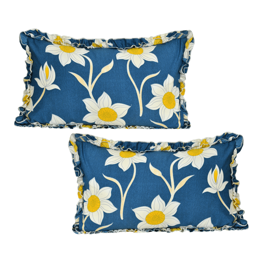     			Luxmi Cotton Fabrics - Pack of 2 Poly Cotton Floral Regular Pillow Cover ( 78.74 cm(31) x 50.8 cm(20) ) - Blue