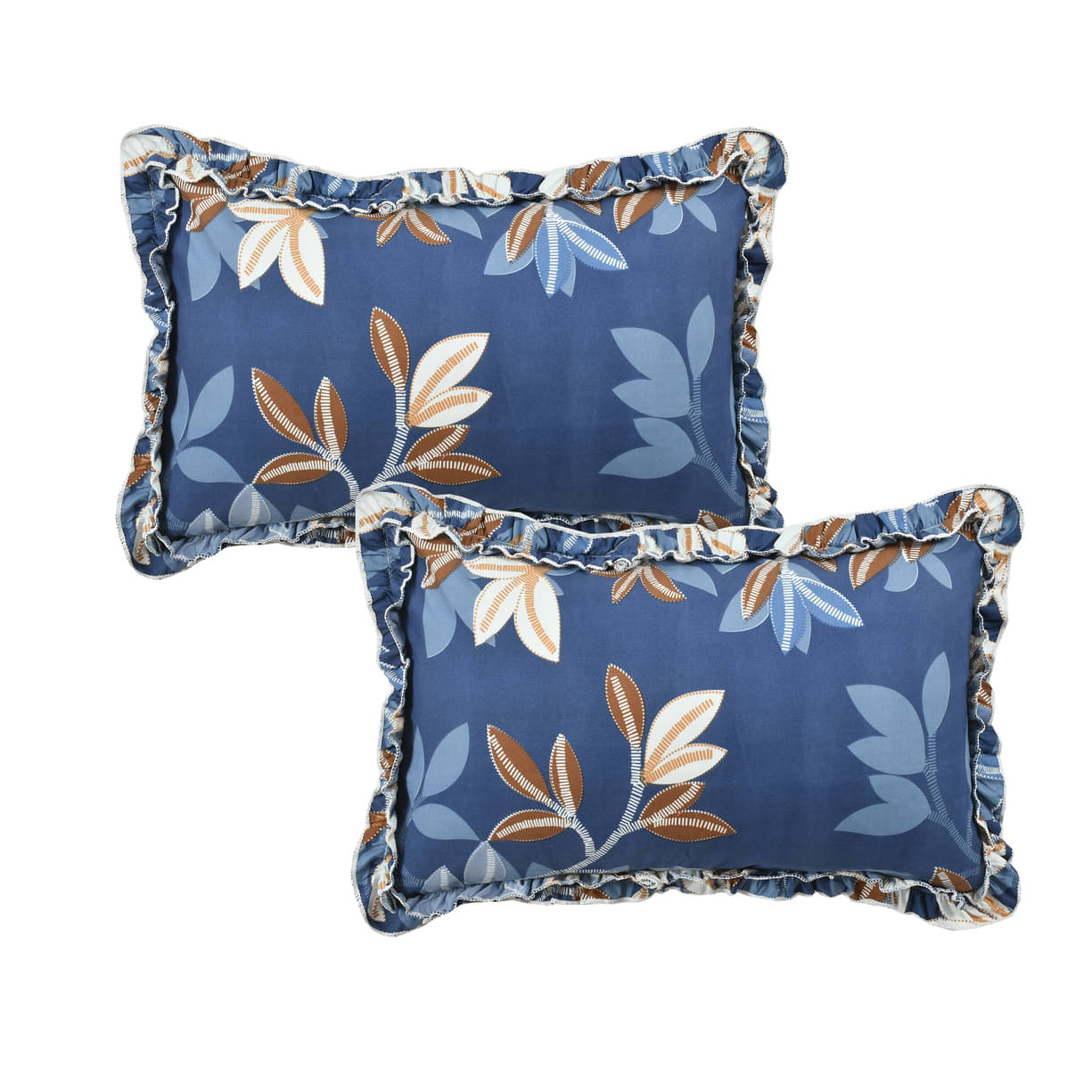     			Luxmi Cotton Fabrics - Pack of 2 Poly Cotton Floral Regular Pillow Cover ( 78.74 cm(31) x 50.8 cm(20) ) - Navy Blue