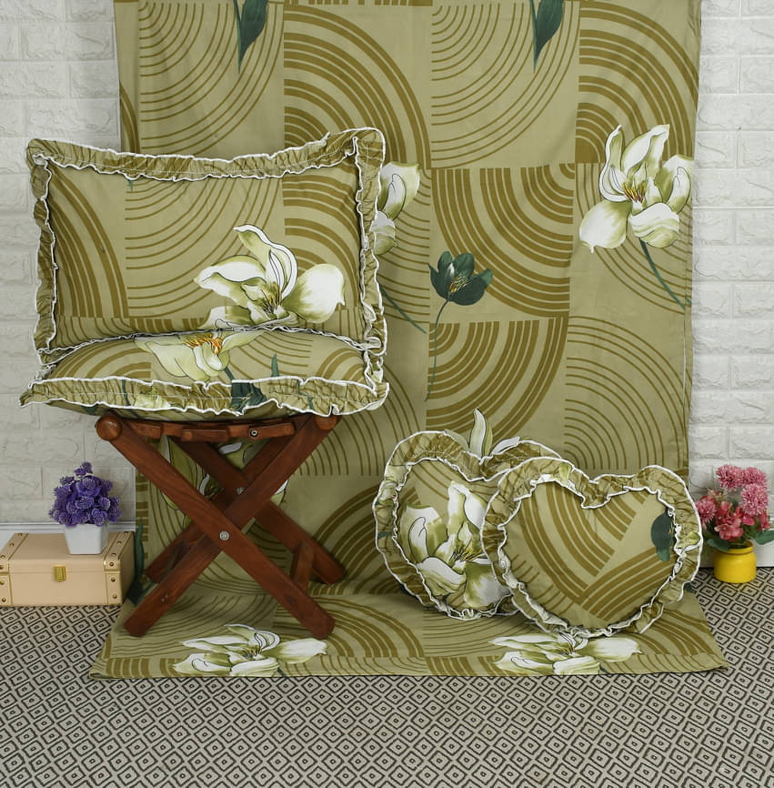     			Luxmi Cotton Fabrics Poly Cotton 1 Double Bedsheet with 2 Pillow Covers ( Lime Green )