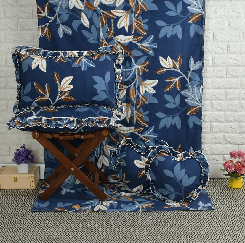     			Luxmi Cotton Fabrics Poly Cotton 1 Double Bedsheet with 2 Pillow Covers ( Dark Blue )