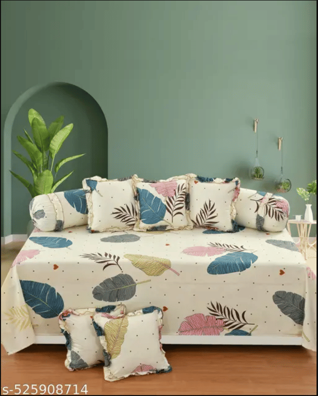 Luxmi Cotton Fabrics Poly Cotton Abstract Diwan Set 8 Pcs - Cream Luxmi Cotton Fabrics Poly Cotton Abstract Diwan Set 8 Pcs - Cream
