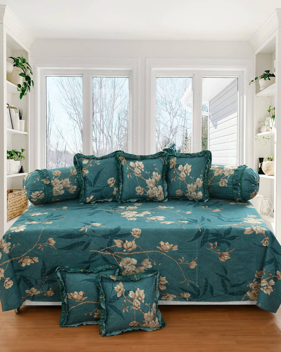 Luxmi Cotton Fabrics Poly Cotton Abstract Diwan Set 8 Pcs - Green     			Luxmi Cotton Fabrics Poly Cotton Abstract Diwan Set 8 Pcs - Green