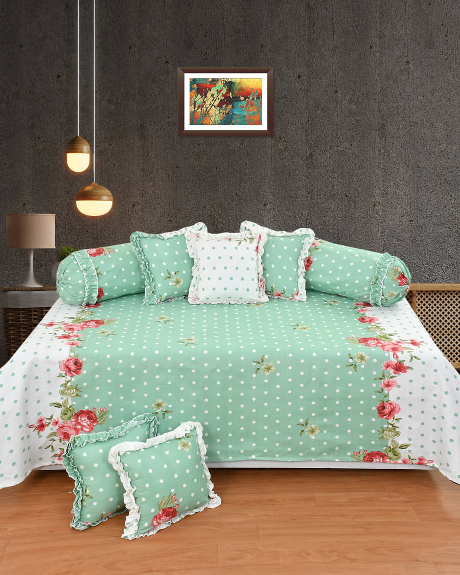 Luxmi Cotton Fabrics Poly Cotton Abstract Diwan Set 8 Pcs - Green Luxmi Cotton Fabrics Poly Cotton Abstract Diwan Set 8 Pcs - Green
