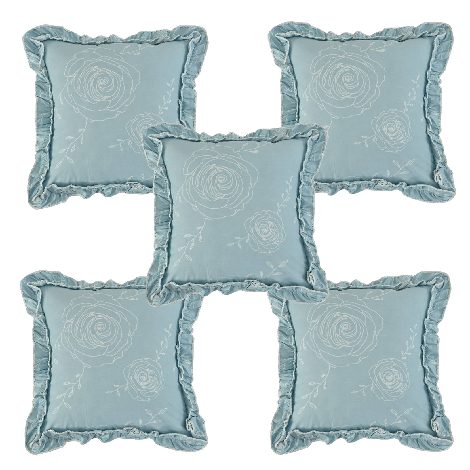 Luxmi Cotton Fabrics Set of 5 Cotton Blend Floral Square Cushion Cover (40X40)cm - Blue Luxmi Cotton Fabrics Set of 5 Cotton Blend Floral Square Cushion Cover (40X40)cm - Blue