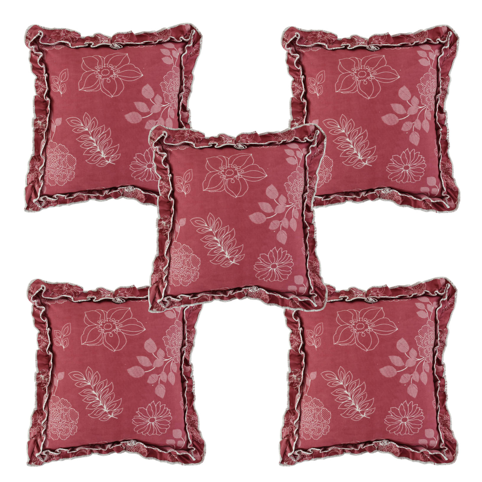     			Luxmi Cotton Fabrics Set of 5 Cotton Blend Floral Square Cushion Cover (40X40)cm - Multi