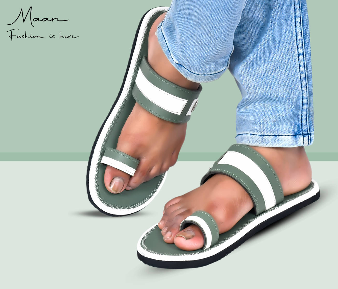     			MAAN Sea Green Men's Thong Flip Flop
