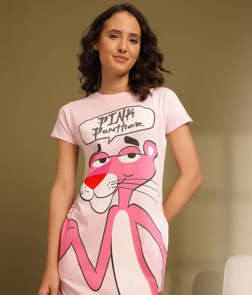     			MINUTE MIRTH Cotton Printed Women Regular Nighty ( Pink )