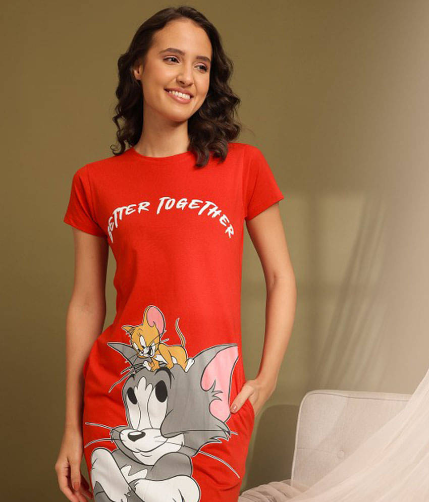     			MINUTE MIRTH Cotton Printed Women Regular Nighty ( Red )