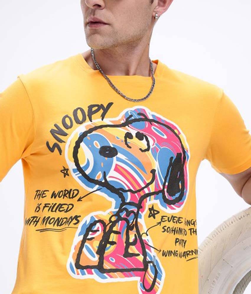MINUTE MIRTH Men Cotton Regular Fit Printed T-Shirt ( Mustard ) MINUTE MIRTH Men Cotton Regular Fit Printed T-Shirt ( Mustard )