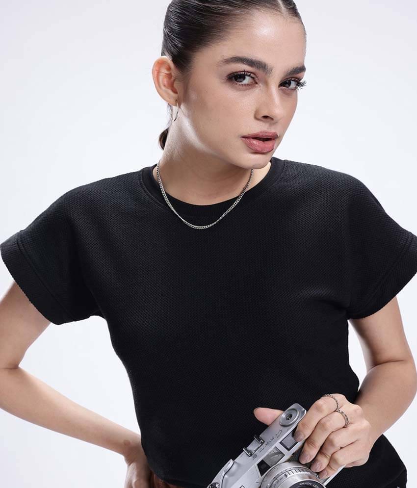 MINUTE MIRTH Women's Cotton Regular Top ( Black )     			MINUTE MIRTH Women's Cotton Regular Top ( Black )