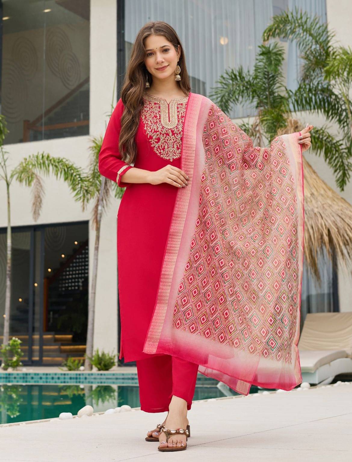 Mahek Fashion Women Rayon Embroidered A-line Kurti With Pants ( Red ) Mahek Fashion Women Rayon Embroidered A-line Kurti With Pants ( Red )