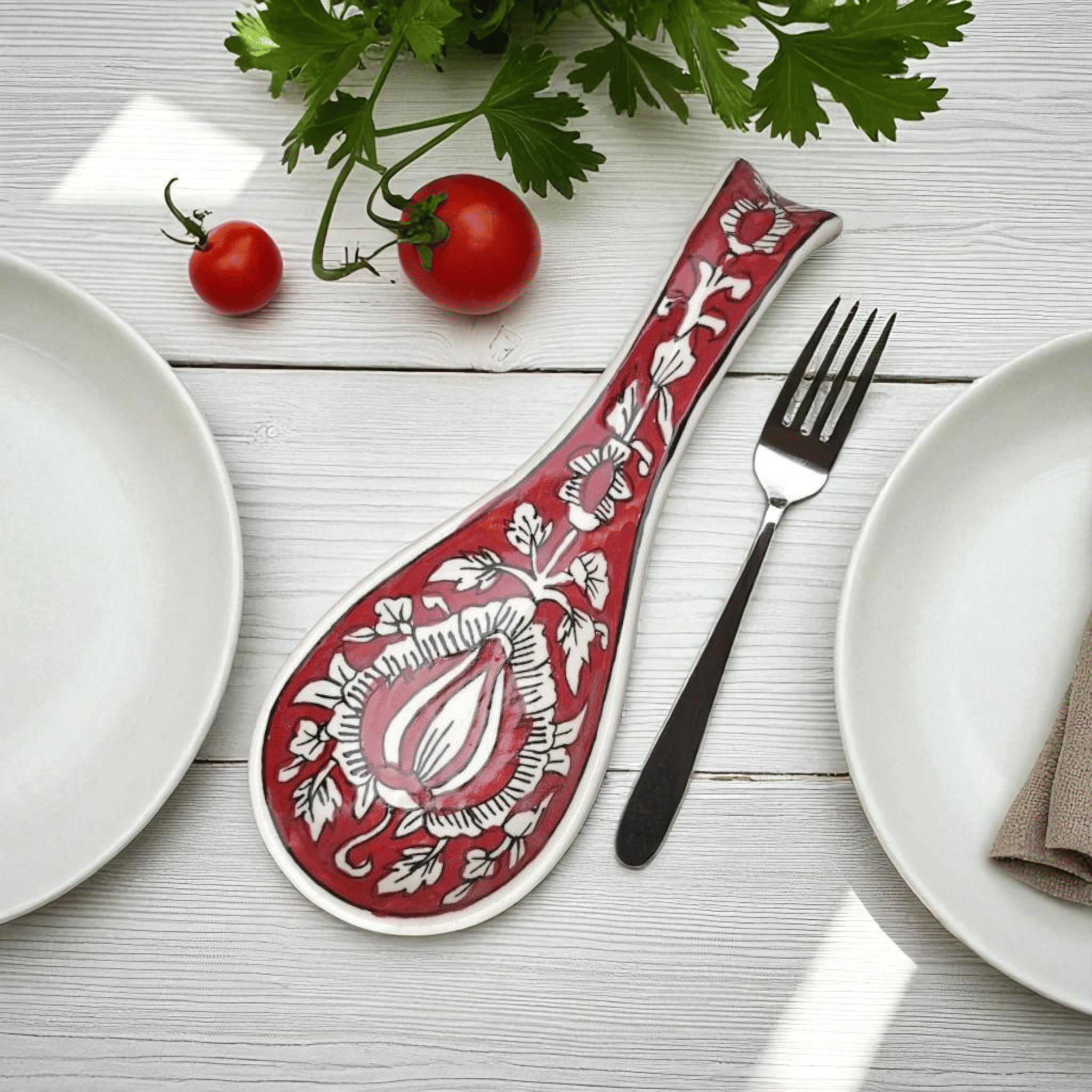    			Malaikah Red Mughal Lng Spn Ceramic Printed Serving Spoon Red ( Pack of 1 )