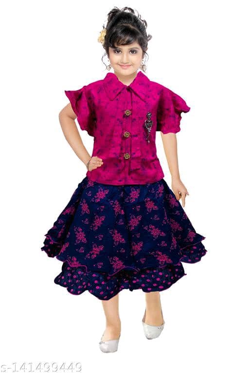 Mullick the designer Pack of 1 Girls Rayon T-shirt & Skirts ( Pink,Navy Blue )