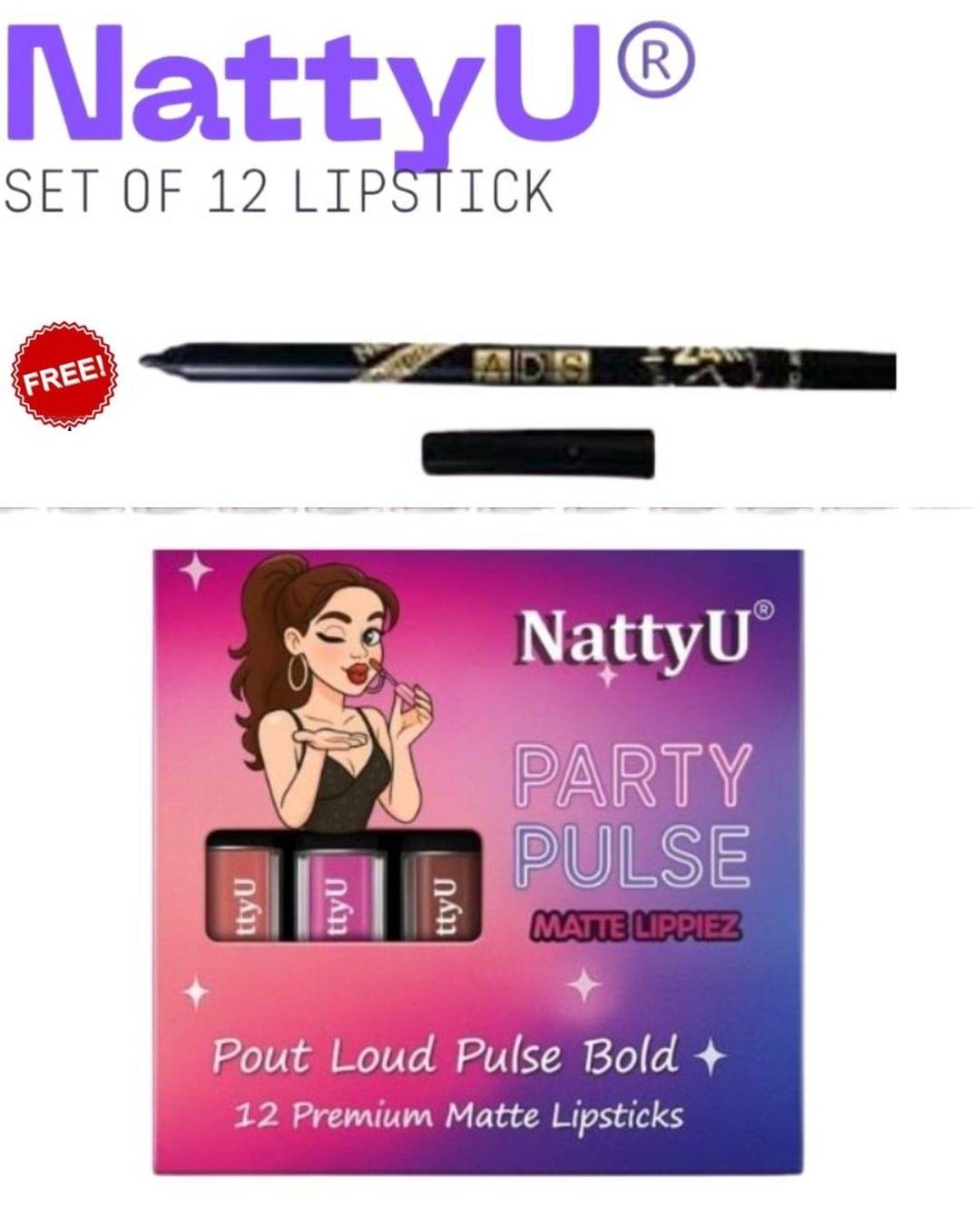     			NattyU Multi Matte Long Lasting Liquid Lipstick ( Pack of 12 )