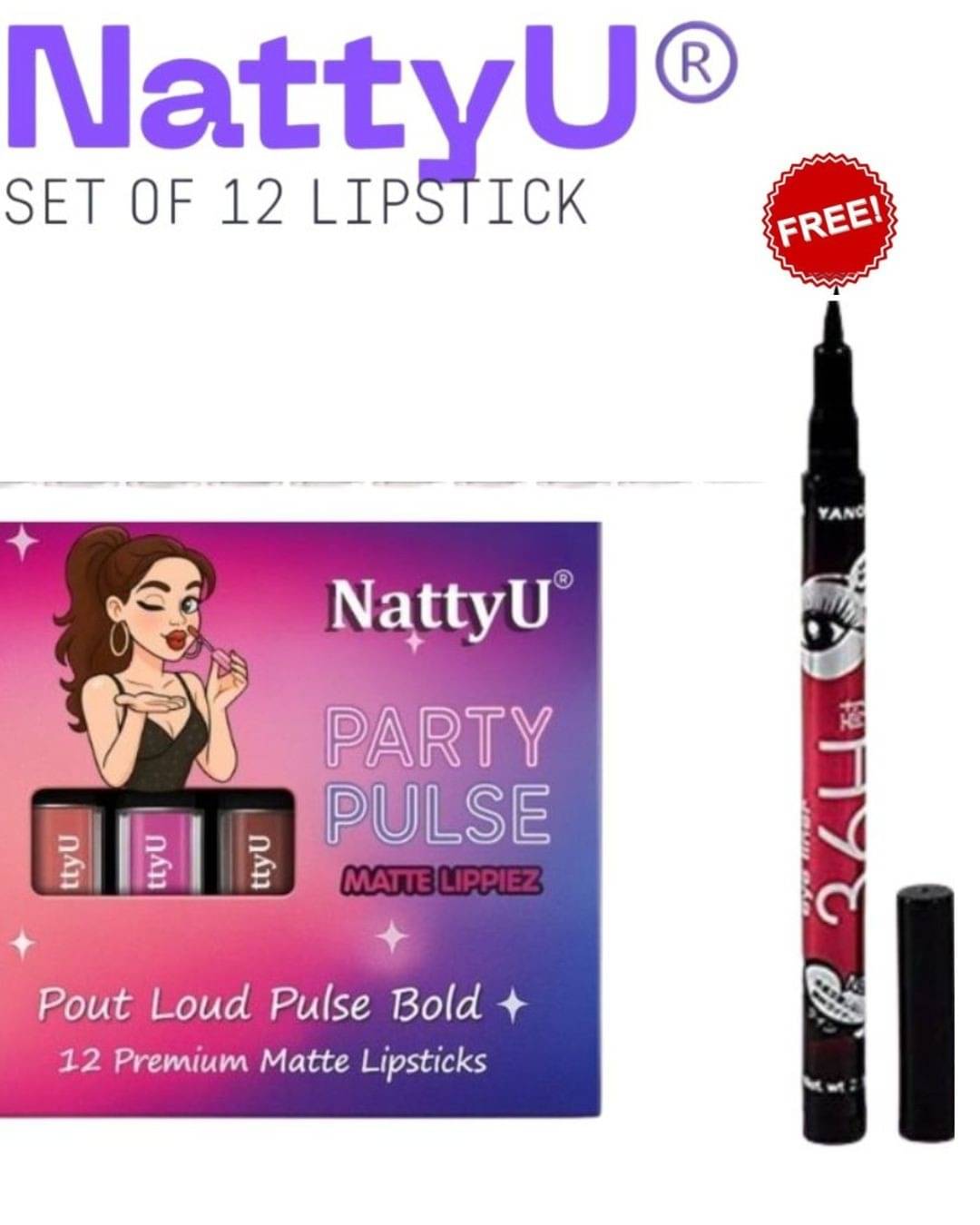     			NattyU Multi Matte Waterproof Liquid Lipstick ( Pack of 12 )