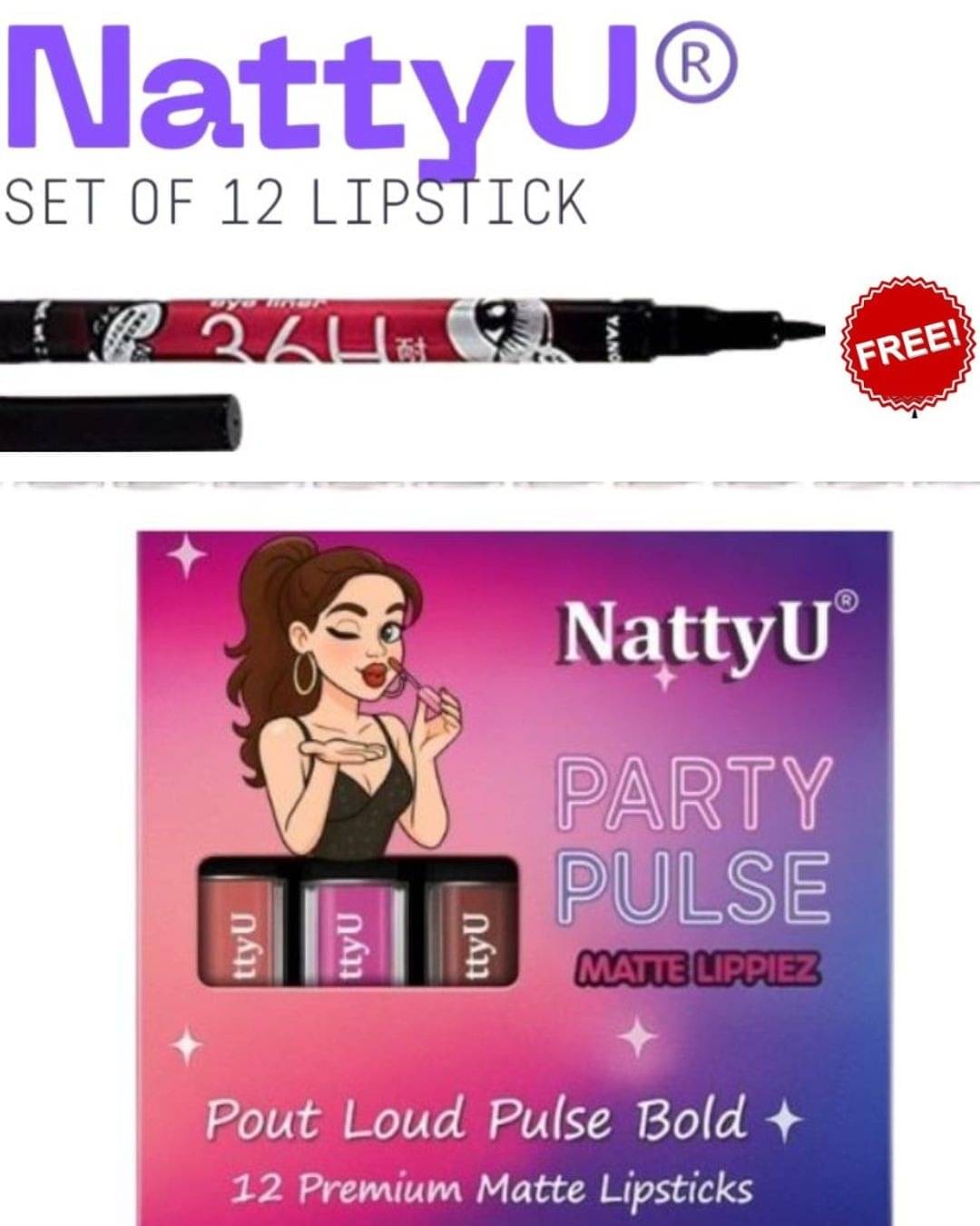     			NattyU Multi Matte Waterproof Liquid Lipstick ( Pack of 12 )