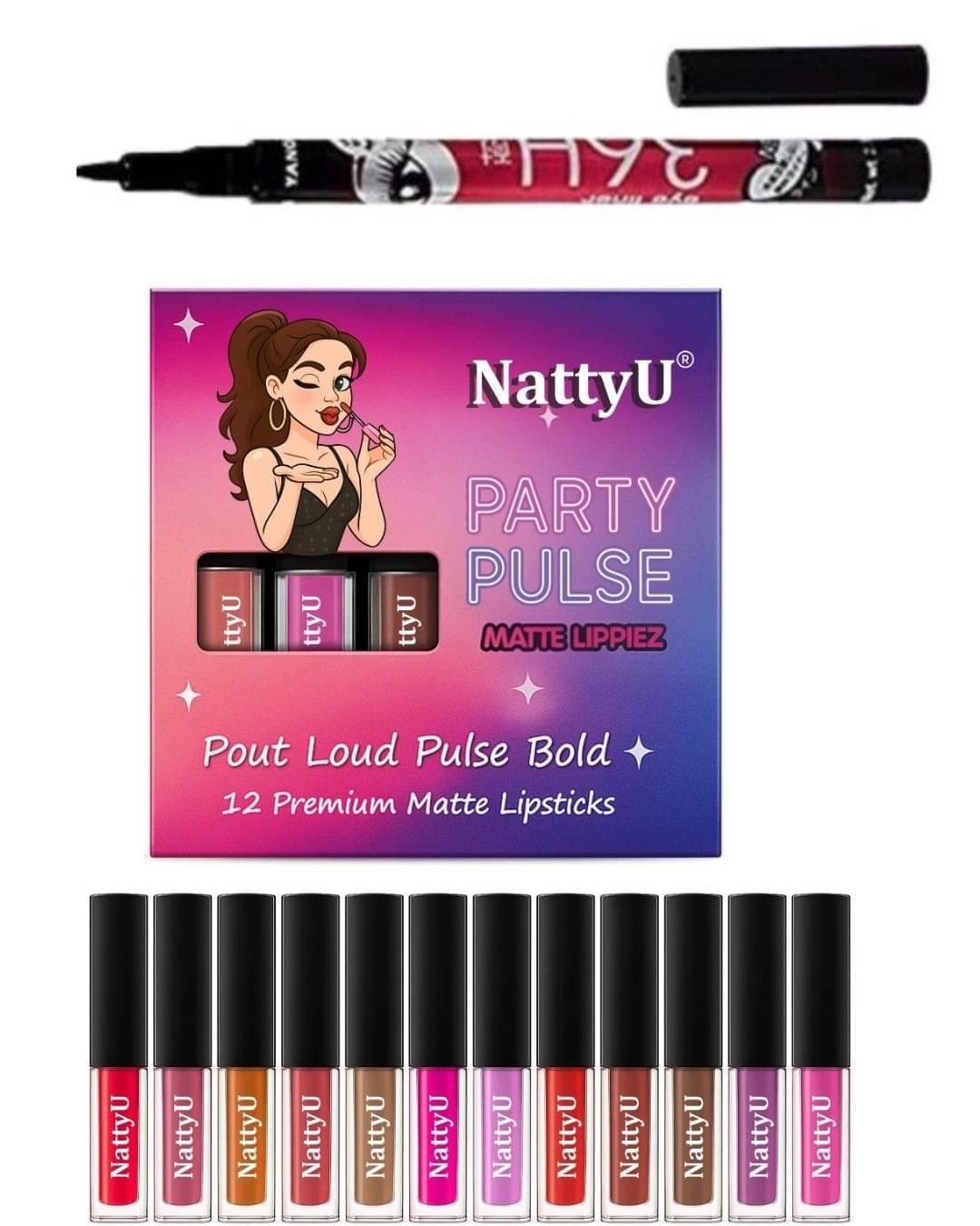     			NattyU Multi Matte Waterproof Liquid Lipstick ( Pack of 12 )